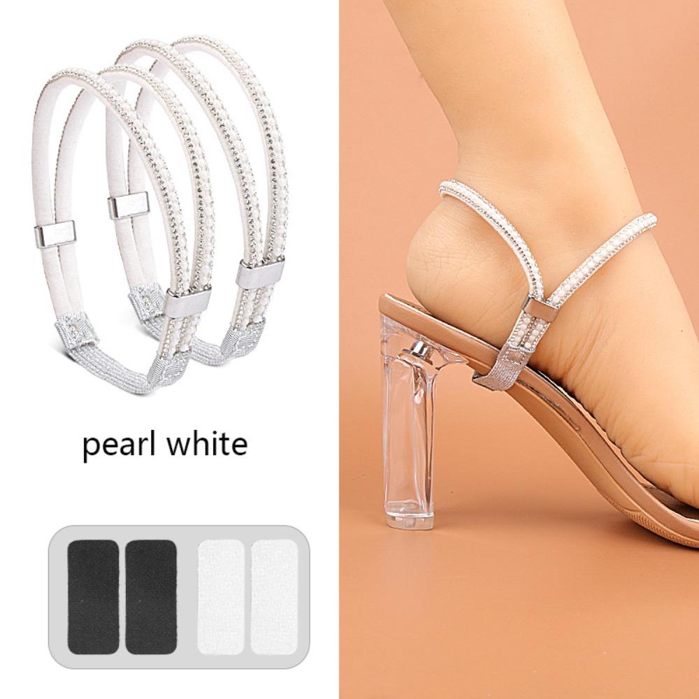1 Pair Rhinestone High Heels Shoes Band Anti-loose Elastic Fixed Women Diamond Shoelaces Ankle Holding No Tie Straps Band