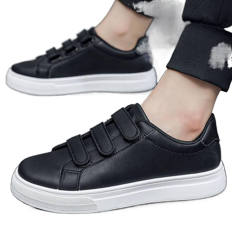Men's Velcro Low-Top White Skate Shoes - Breathable, Thick-Soled, Non-Slip, Casual Footwear for Autumn