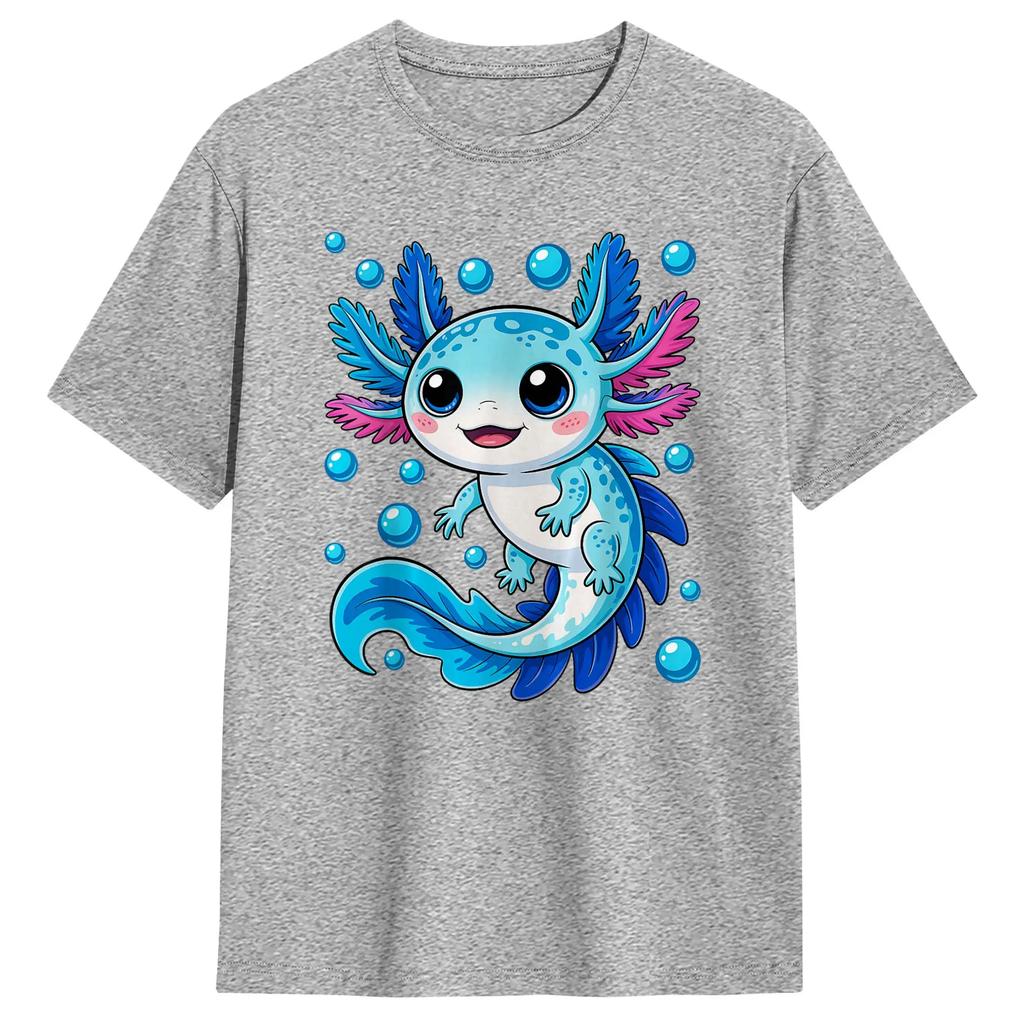 Fun Blue Axolotl Kawaii Lover Tshirts Unisex Round Neck Cotton T Shirt Short Sleeve Tee Shirt Classic Tops