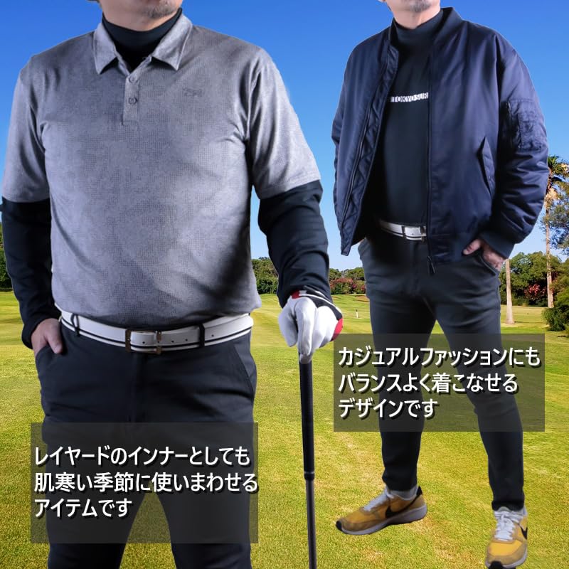 SAFS Mock Neck Long Sleeve Golf Thermal Cool To the Size M Men's Shirt, Quick-Drying, Innerwear, Touch, Sports, Casual, Black,