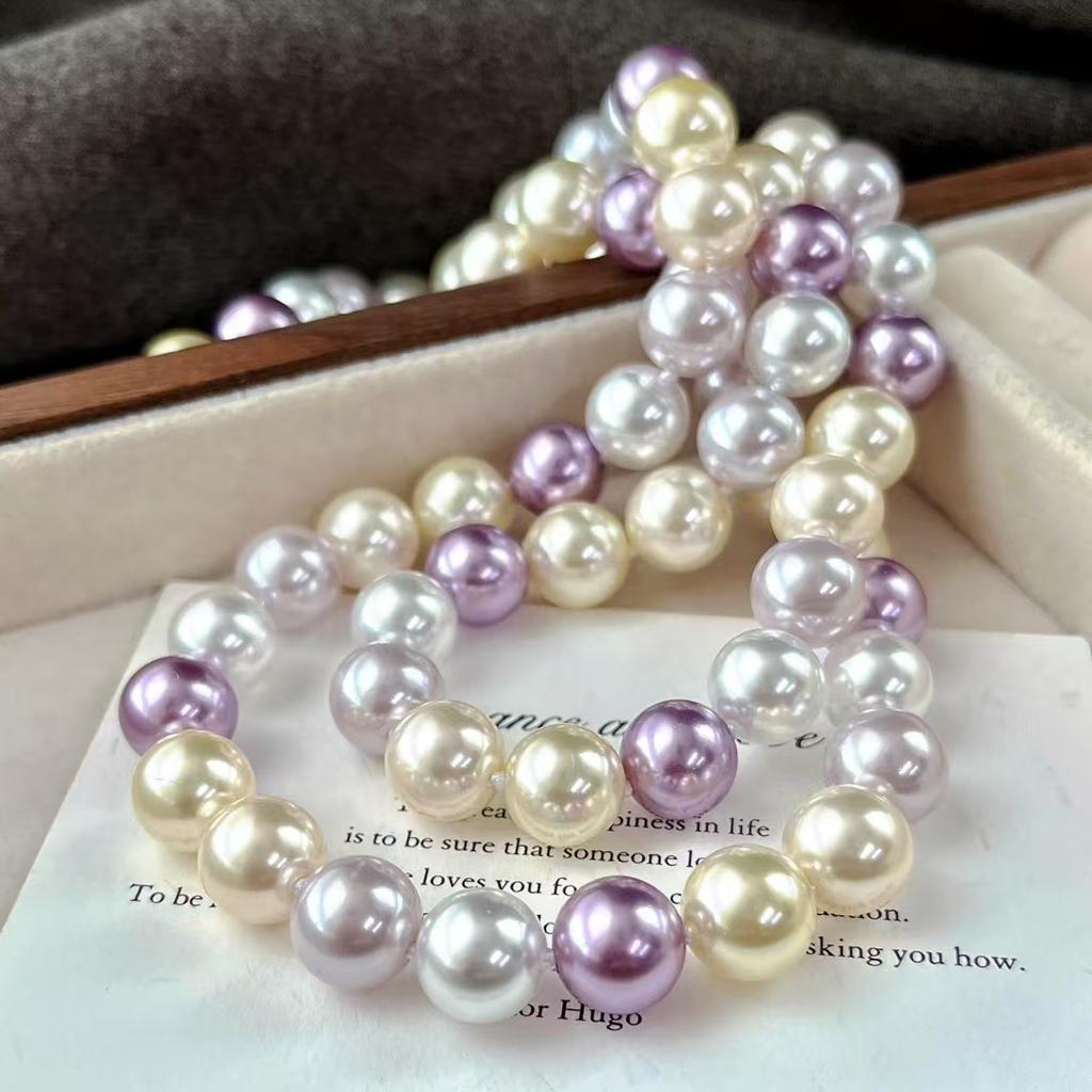 Vintage High Quality Maillard Color High Quality Strong High Gloss Imitation Pearl Necklace Collarbone Chain