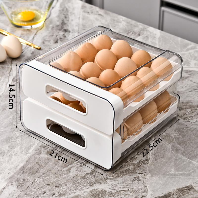 2 drawer stackable egg tray, refrigerator storage box. Slide-out kitchen drawer storage box, save space and easy access белый