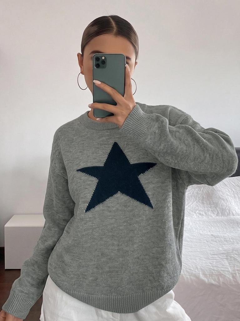 Autumn Winter Five-Pointed Star Lazy Fit Pullover Sweater