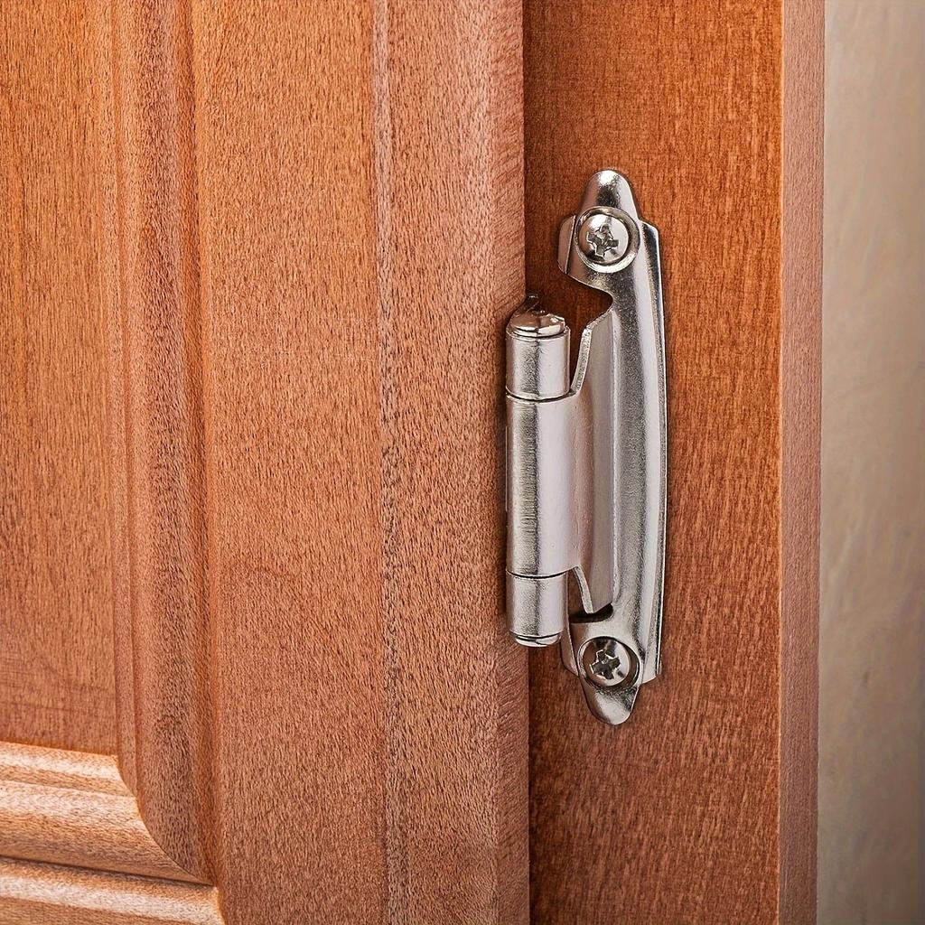 10-Pack Self-Closing Cabinet Door Hinges with Soft Close Silicone Bumper Pads, 1/2 Inch Overlay Brushed Nickel Finish, Powder Coated Metal Hinges