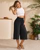 Women's Solid Color Wide-Leg Cropped Pants with Elastic Waistband and Pockets