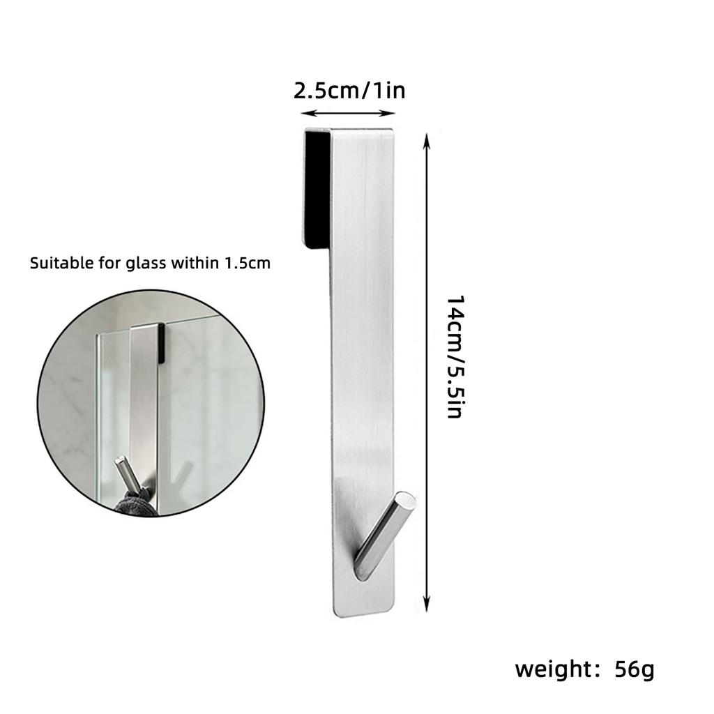 Shower Room Glass Over Door Hanging Hooks Stainless Steel Bathrobe Towel Hanger Detachable Door Rear Holder Rack