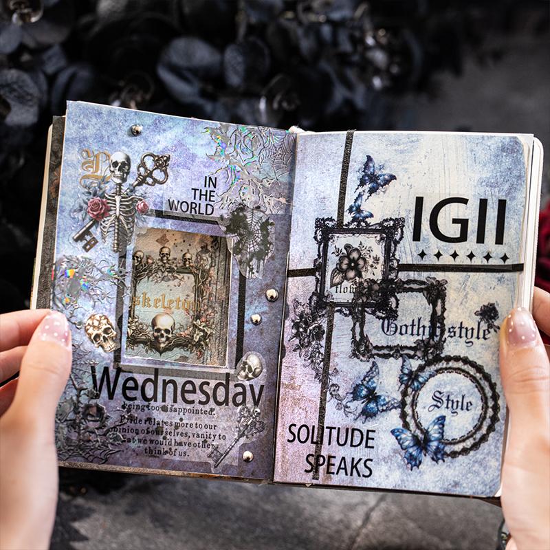 Journal GO 5x200cm Night Poem Vintage Gothic Flower Lace Border Collage PET Tape Stickers Creative DIY Journal Scrapbook Decals