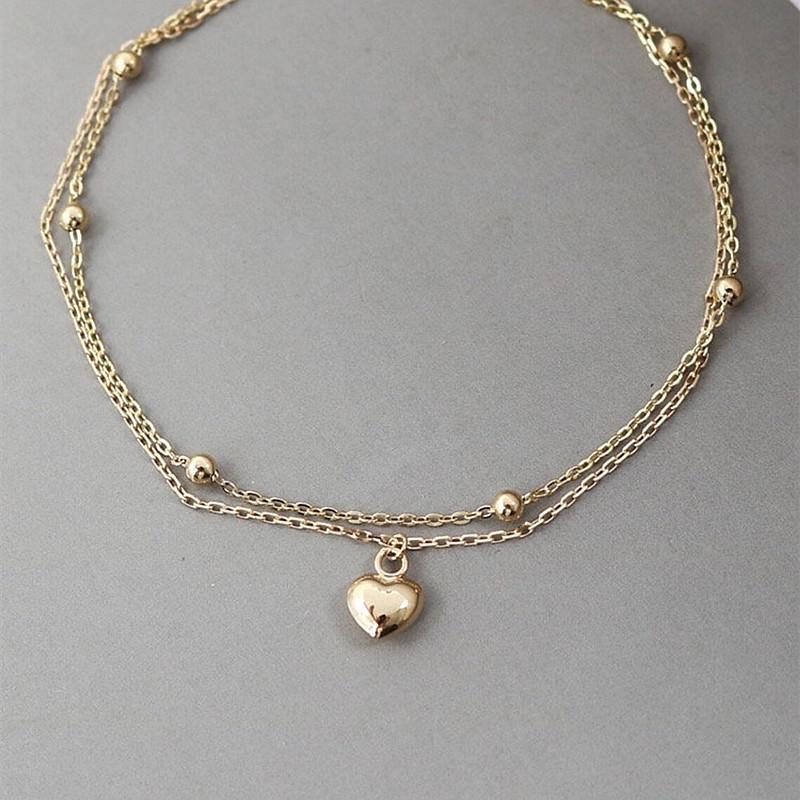 Hot-selling heart-shaped summer beach round bead chain foot decoration fashion double-layer peach heart love pendant anklet