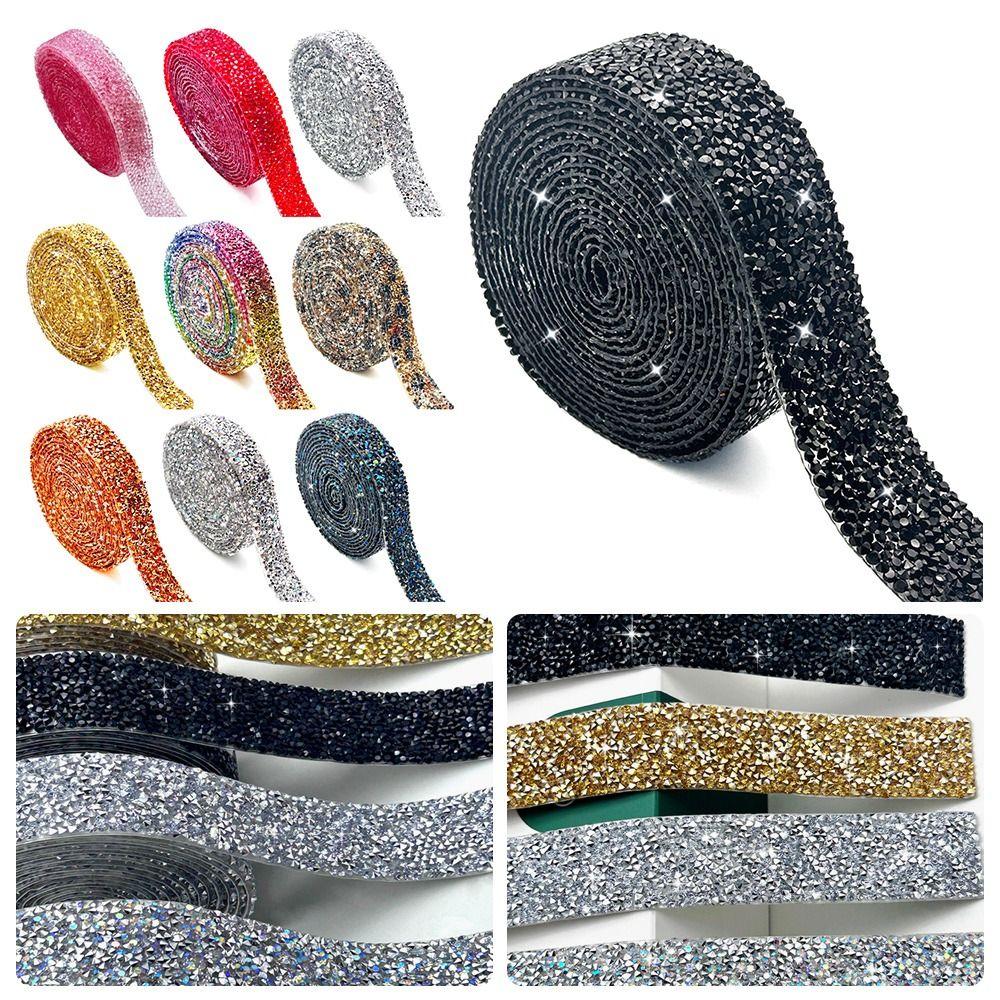 3cm Width Resin Rhinestone Strip Self-Adhesive Heat Melting Glue Self-Adhesive Diamond Sticker 3 Yard Length Hot Fix