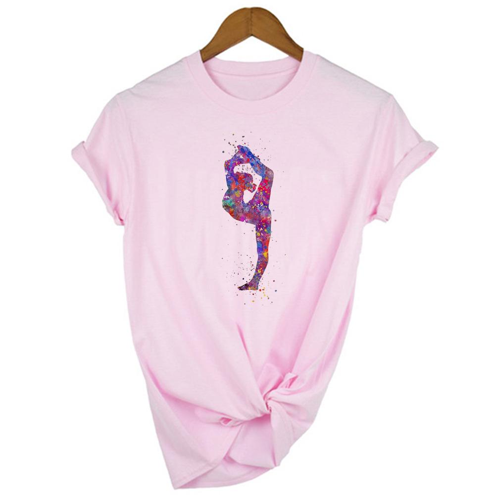 Gymnast Dancer T Shirt Femme Watercolor Gymnastics Art Tshirt Women Summer White Tee Shirt Tops
