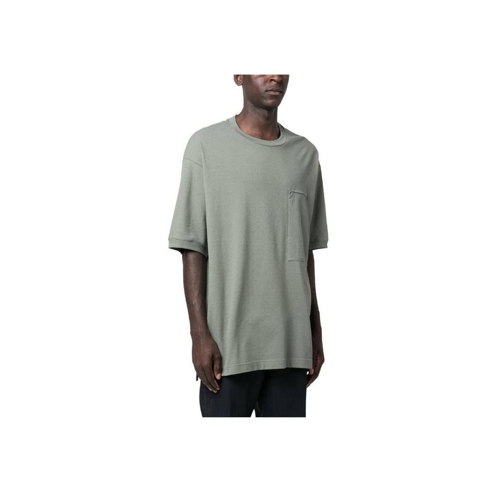 Y-3 Solid Color Crew Neck Pocket Loose T-Shirt Men Tops Gray-Green IP7945