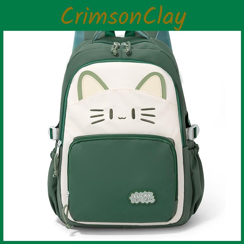 Large Simple Capacity Backpack With Kitten And Letter Print Design For Daily Use