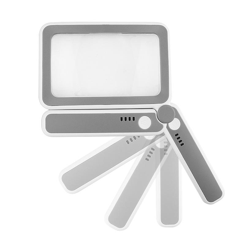 1Pc New Folding Square Hand-held Magnifying Glass USB Charging 10LED Third-gear Light with Power Display Touch Switch
