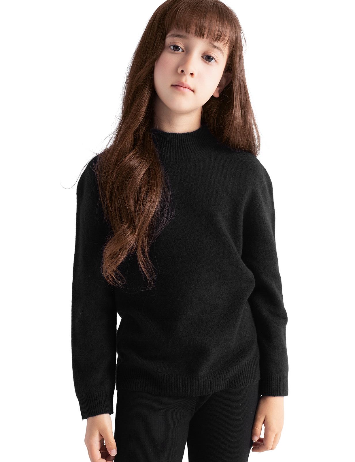 Girls Wool Half-High Collar Sweater - Soft, Warm, Skin-Friendly Base Layer Top 120cm чёрный