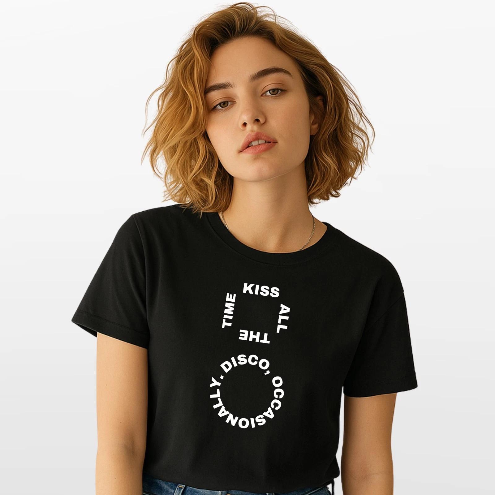 

Kiss All The Time Disco Occasionally T-Shirt White Circle Text Unisex Top XXL