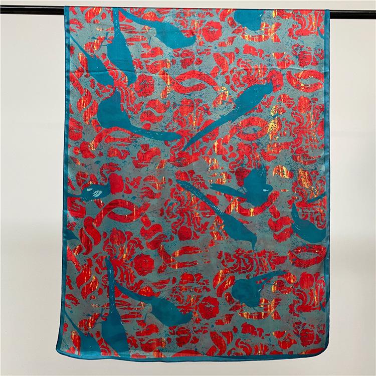 

Silk Silk Scarf Women S Spring Summer Flame Peacock Georgi Satin Mulberry Silk Scarf Long Shawl Dual-Purpose Manufacturer 180