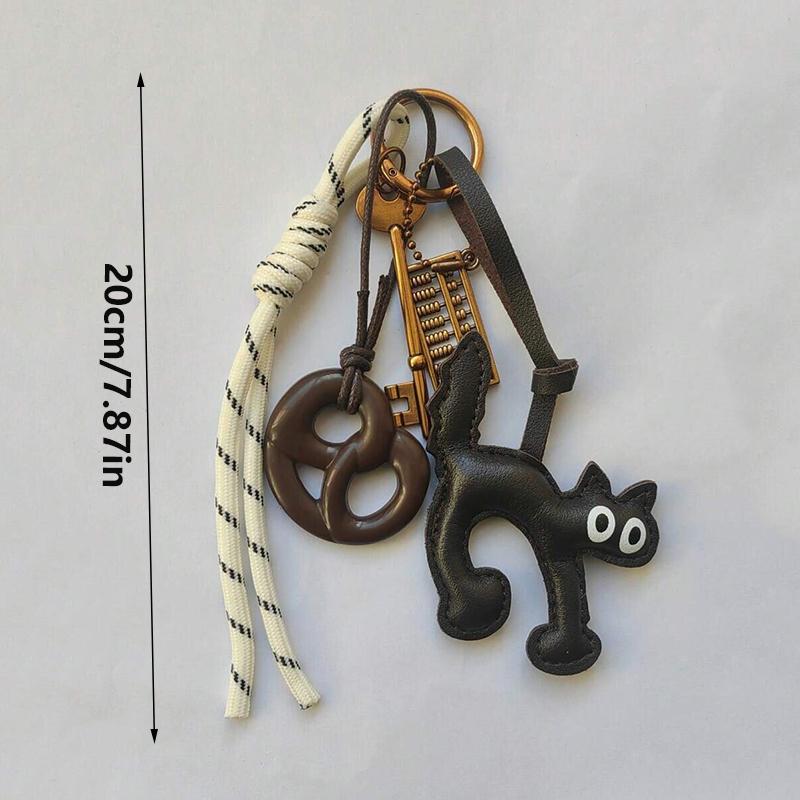 Yogodlns Lovely Bread Handmade Rope Backpack Bag Accessories Cute PU Leather Cat Shape Handbag Pendant