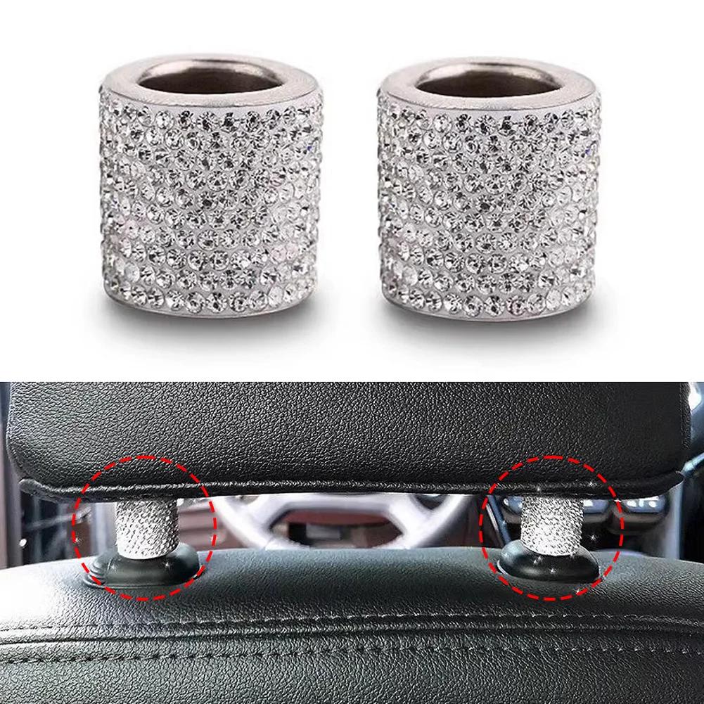2Pcs Car Bling Crystal Seat Headrest Collars Decor Seat Headrest Shiny Diamond Rhinestone Decor Car Charms Interior Accessories