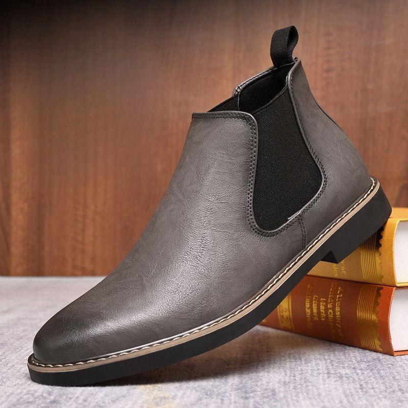 Youth Men's New Style Spring Fall British Leather Chelsea Short Boots Anti Slip Breathable Versatile British Fashion Boots