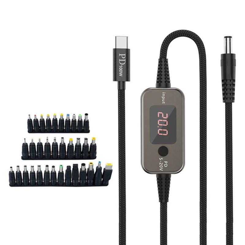 Adjustable Voltages USB C To DC5525 Charging Cable PD100W With 34 Conversion Heads For Laptops Routers And Electronics