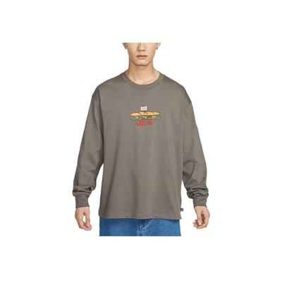 Vintage Print Pullover Crew Neck Drop Shoulder Long Sleeve T-Shirt Men Tops Brown HJ0807-289