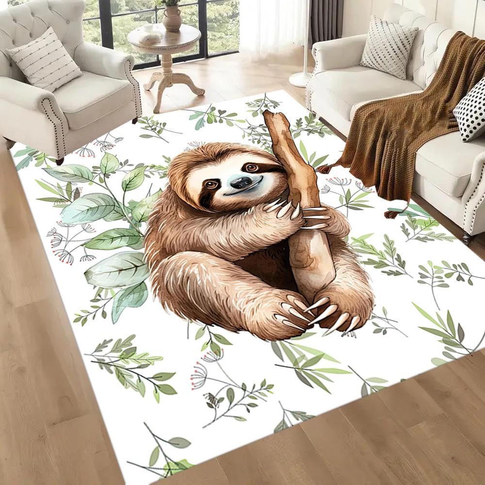 Sloth In The Jungle Square Rugs Are a Great Choice for Living Rooms, Bedrooms, Home Décor, and As Gifts.