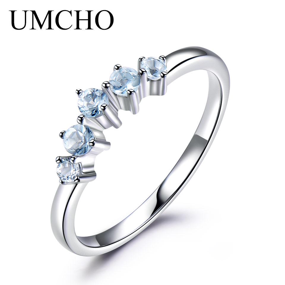 Umcho Originální přírodní nebesky modrý prsten Topaz