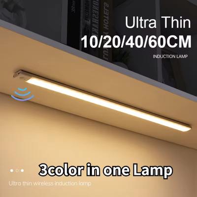 LED Motion Sensor Light Strip Rechargeable Ultra-Thin Magnetic Cabinet Light with 3 Color Modes for Closet Wardrobe Kitchen 