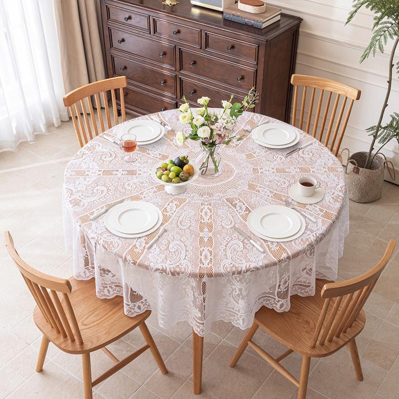 1Pc Lace Vintage 180CM Dust-proof Terylene White Tablecloth Tablecover Desk
