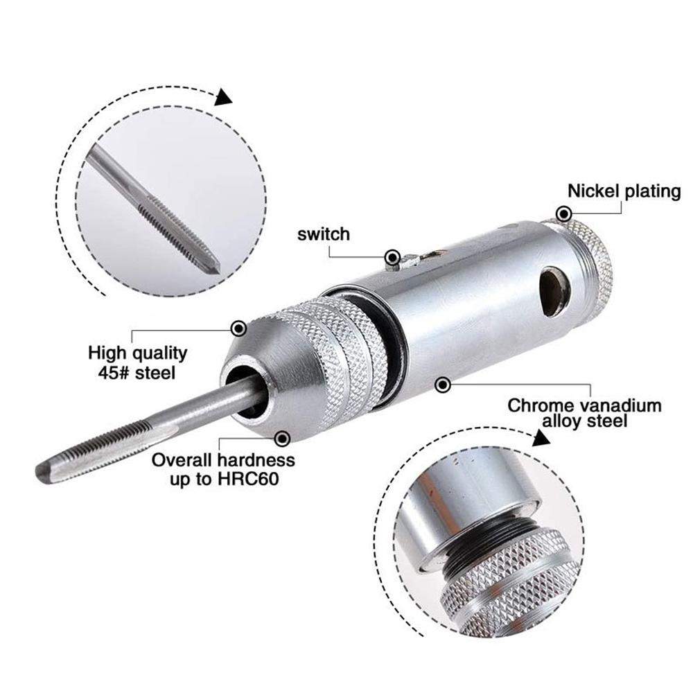 Stainless Steel Ratcheting Tap Wrench Adjustable T-Handle Plug Tap Metric Screw Tap Drill Thread ToolM3 M4 M5 M6 M8 Hand Tools