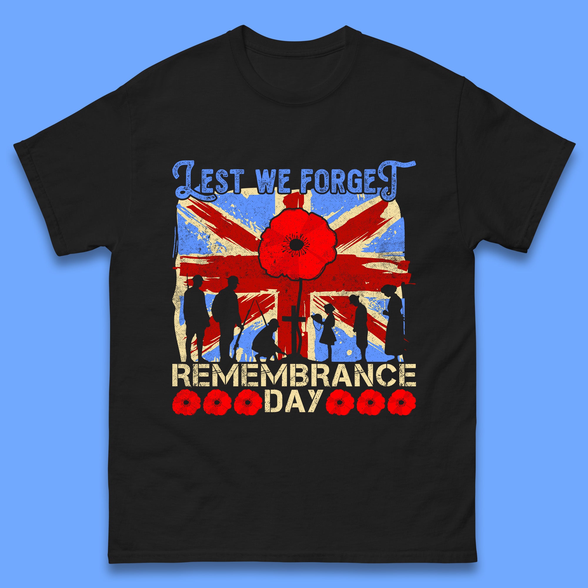 

Lest We Forget British Armed Forces Union Jack Remembrance Day Poppy Uk Flag Royal Army Soldier Patriotic Mens Tee Top XL