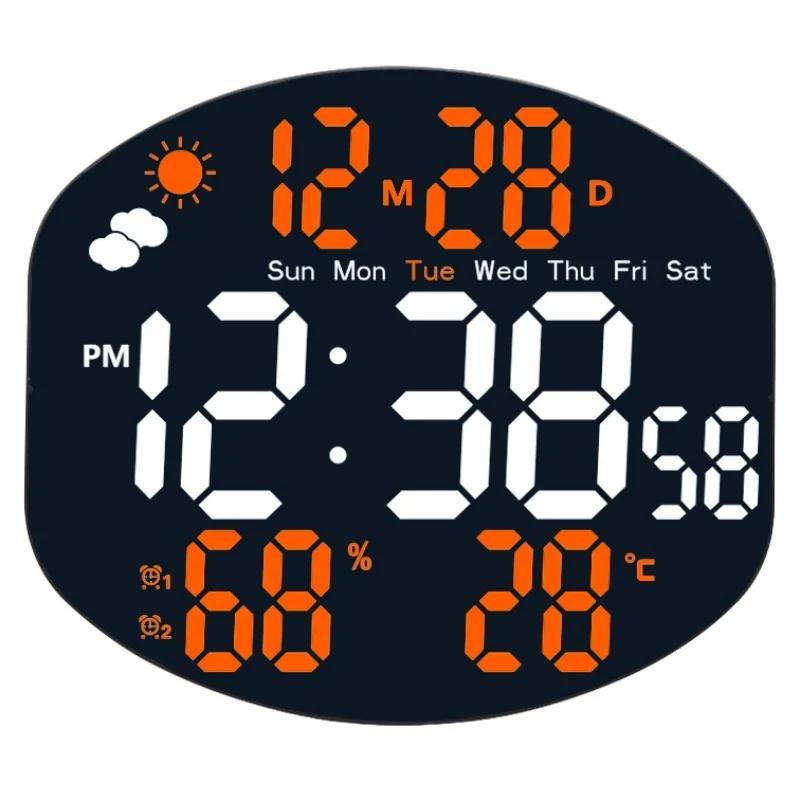 Large-screen LED Clock Wall Clock Temperature and Humidity Date Sunday Mode Electronic Wall Clock When Weather Is Displayed