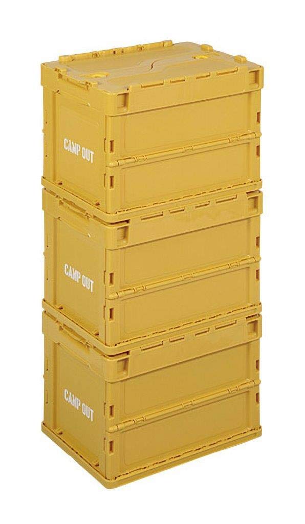 CAPTAINSTAG Campout Foldable Container Basket with Locking Lid, 20L Capacity, Old Yellow, UL-1045