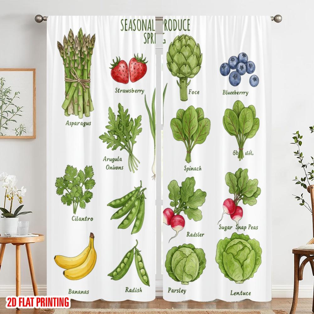 2 Stück 2D Flachdruck Vorhänge Frühlingssaisonale Produkte Aquarell Polyesterstoff Ohne Strom Festliche Wanddeko Perfekt