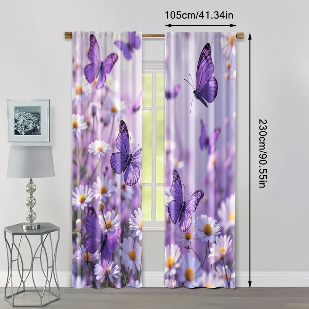 2pcs, Light Filtering Curtains Butterfly3 100% Polyester (without rod) Stuff Clearance Perfect for Living Room & Bedroom Decor