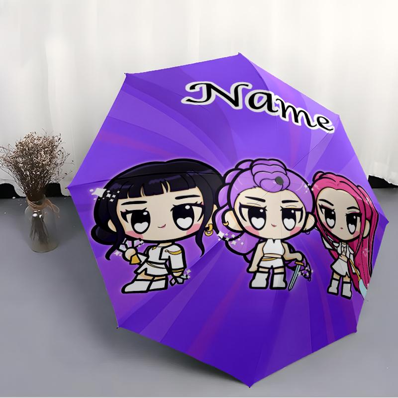 Ombrello Stampato Personalizzato con Nome K-KPop Demon Hunters - Apertura/Chiusura Automatica, Struttura Robusta a Otto Stecche, Ombrello Pieghevole Automatico