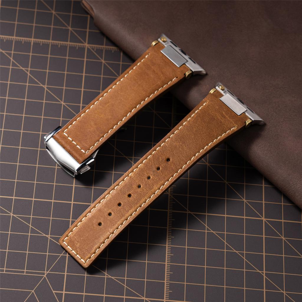 Genuine Leather Strap for Apple Watch Ultra 3 2 49mm Series 11 10 46mm Crazy Horse Leather Band for Iwatch 9 8 7 6 Se3 45mm 44mm