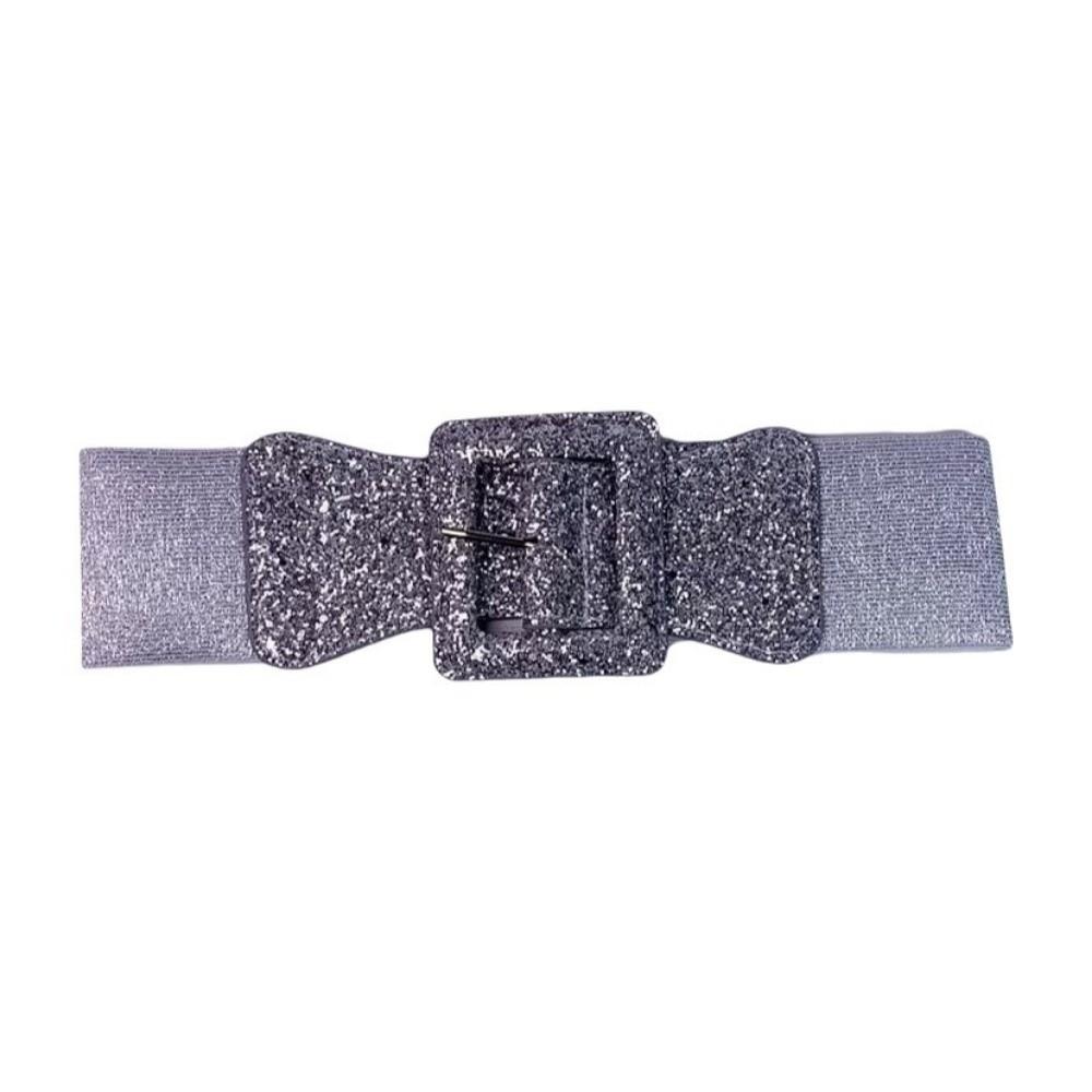 Vintage Wide Waistband Sparkling Sequin Elastic Belt Glitter Waist Belt Dress Coat Suit серебряный