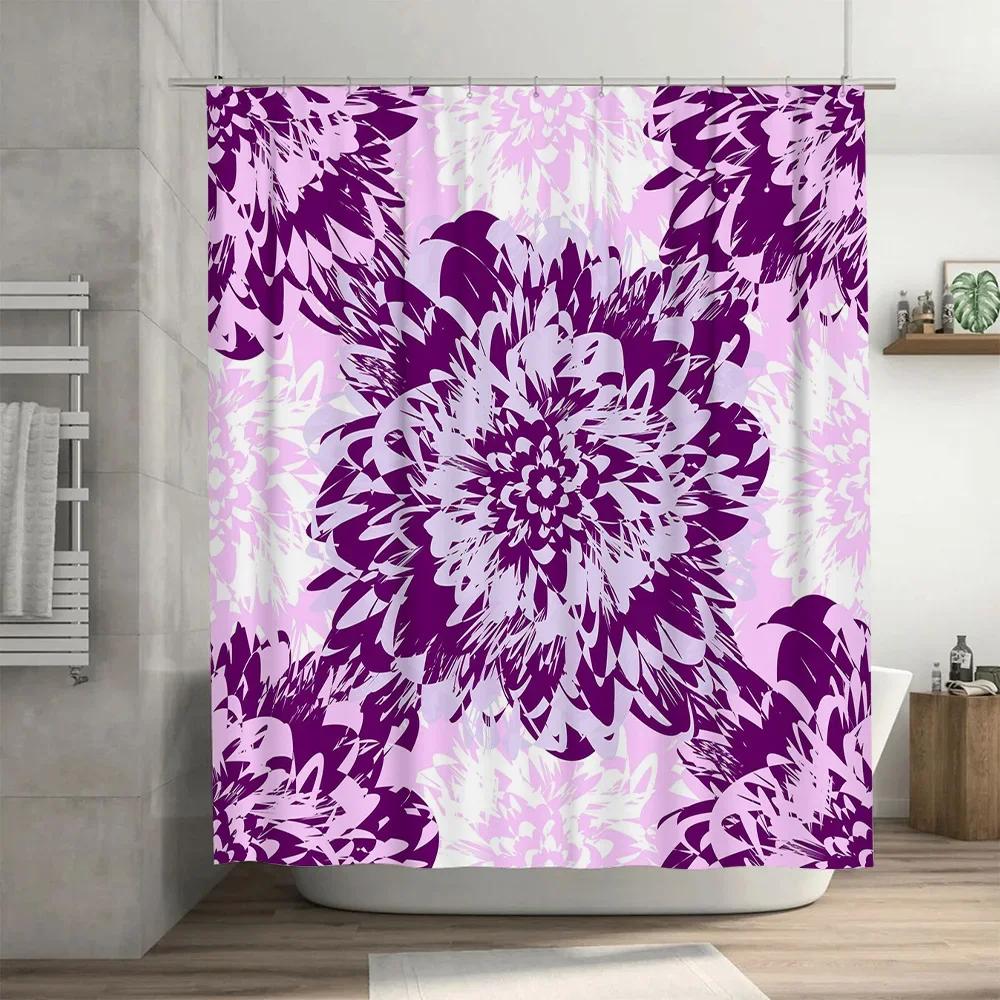 Delightful Purple Blossom Shower Curtain Floral Print Bath Decor for Home Bathroom Decoration Pink White Floral Bath Shower Cu