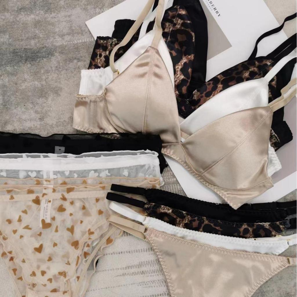 French Satin Triangle Cup Seamless Lingerie Set - No Steel Ring, Available In Small & Large Sizes