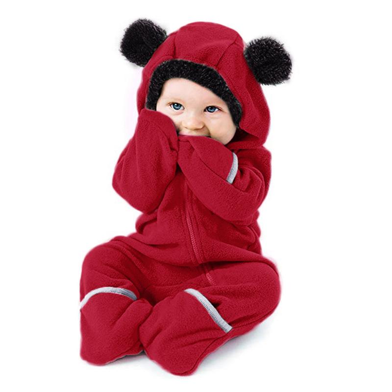 Boys and Girls Bear Long Sleeve Hooded Foot Wrapped Bodysuit Crawling Suit