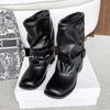 Fashion Casual Make Old Pleated Riding Boots Women 2025 Fashion Square Toe Mid Calf Western Boots Sexy Y2K Music Festival Shoes Women