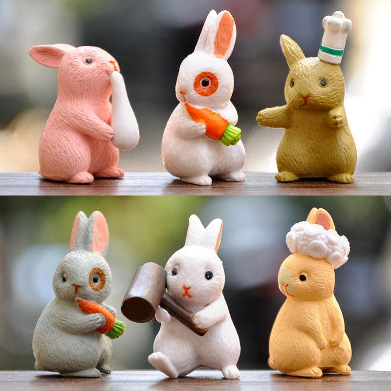 12pcs Miniature Rabbit Figurines Easter Bunny Ornaments Animal Sculpture Craft
