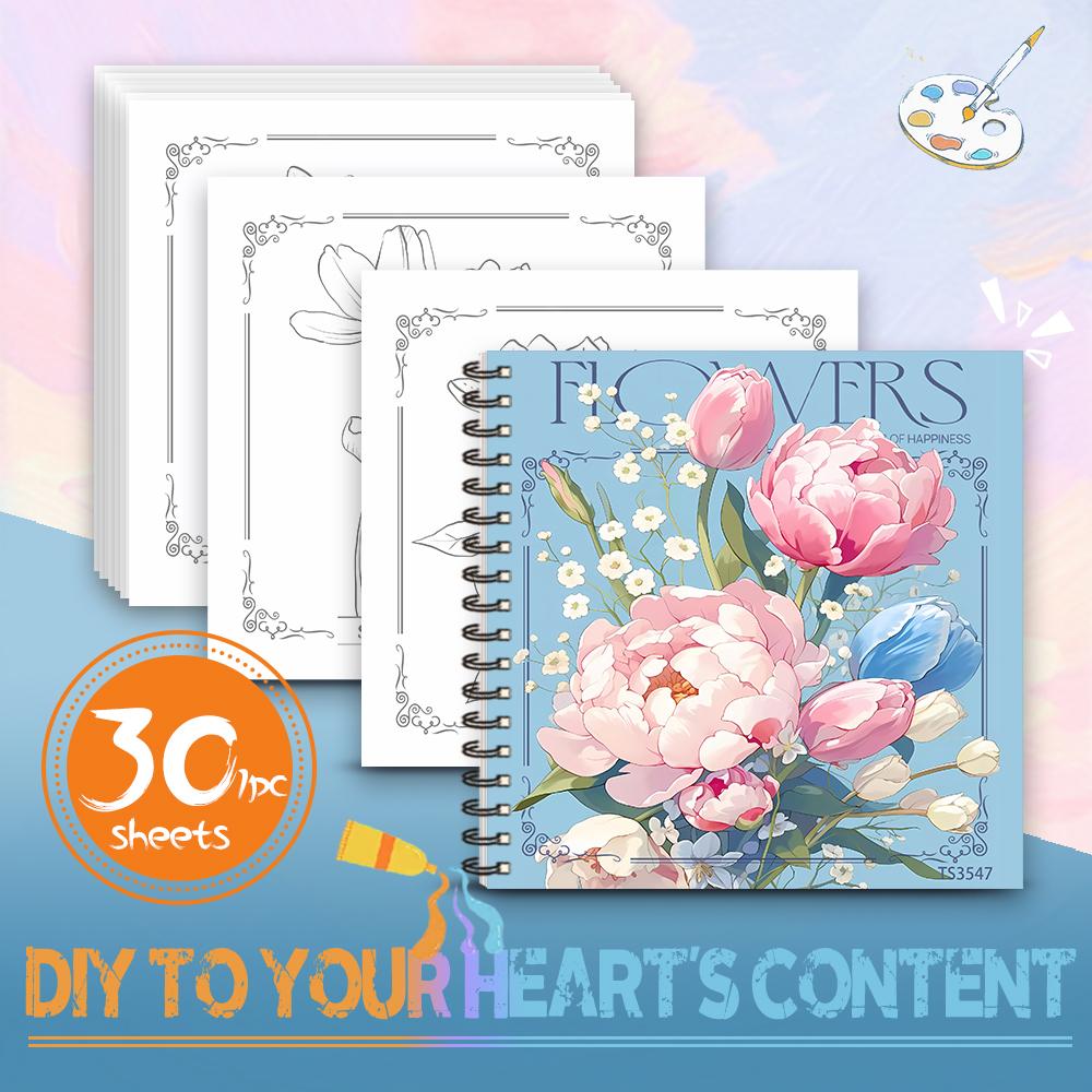 

Flower Coloring Book - 30page adult coloring book, 100 gsm, 8.3 inches × 8.3 inches, painting book, birthday gift, holiday party