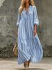 European and American spring and autumn new V-neck pleated striped loose casual dress women