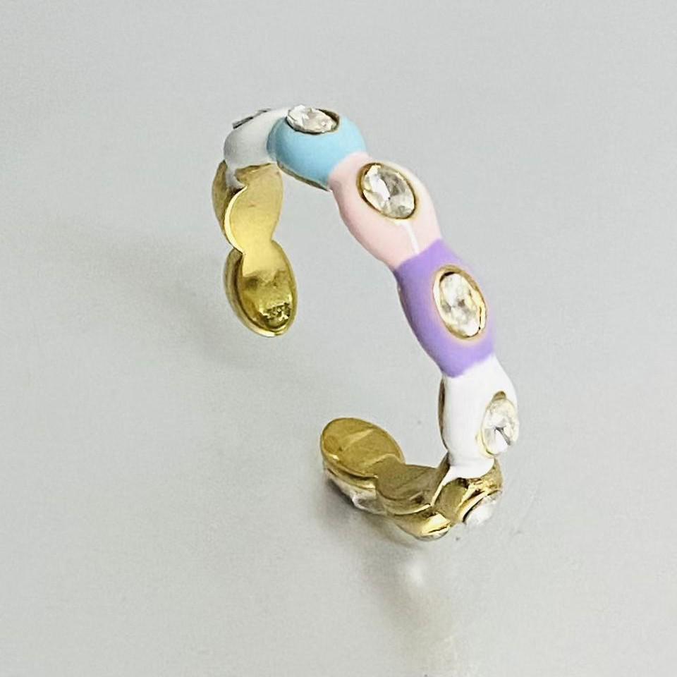 INS European-American Fashion Luxury Ring: 18K Gold Plated, Open Design, Drip Glaze Zircon, Stainless Steel, Versatile Finger Jewelry