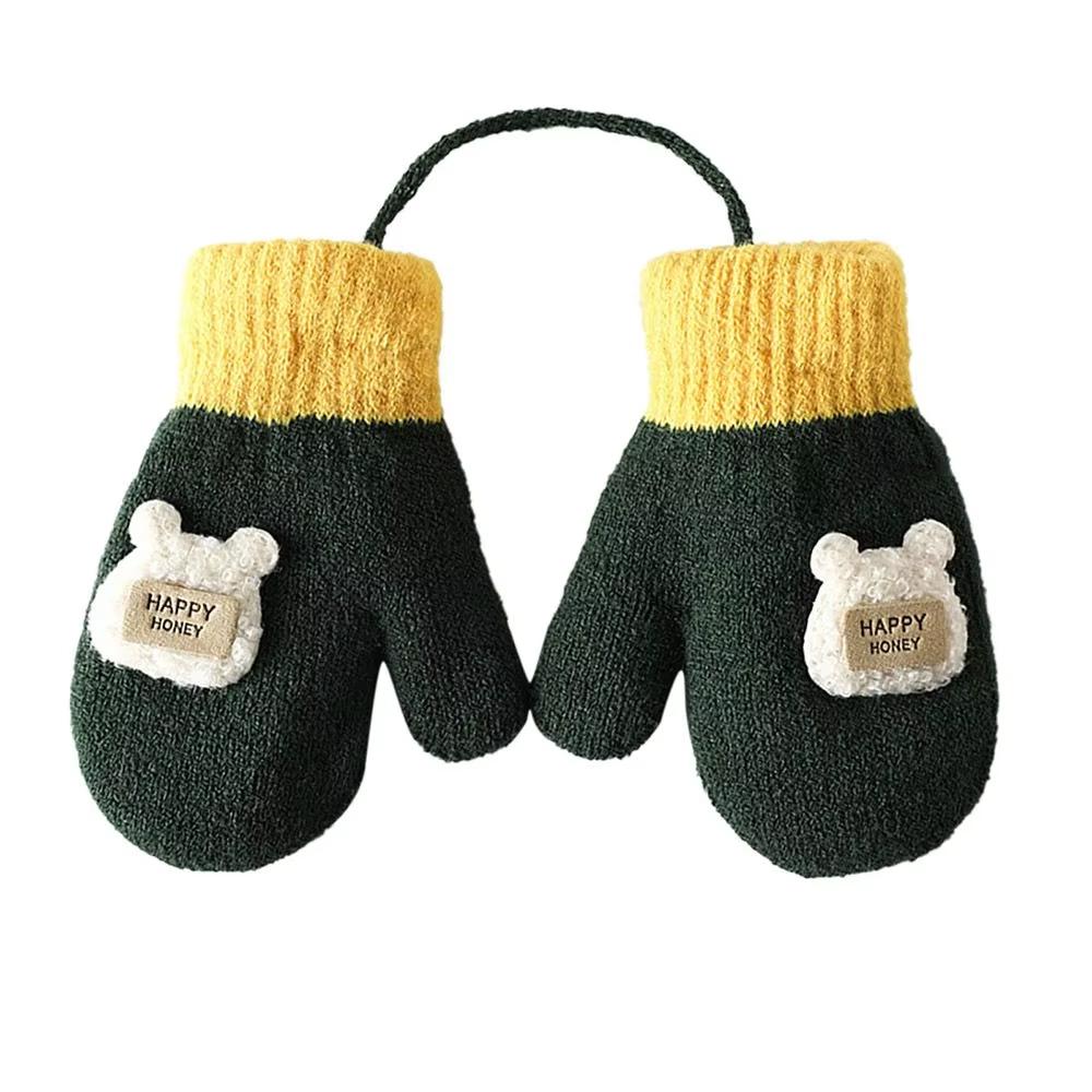 

Full Finger Gloves Cute Toddler Children Baby Infant Thickened Knitted Gloves Cartoon Gloves Baby Mittens Warm Mittens зелёный
