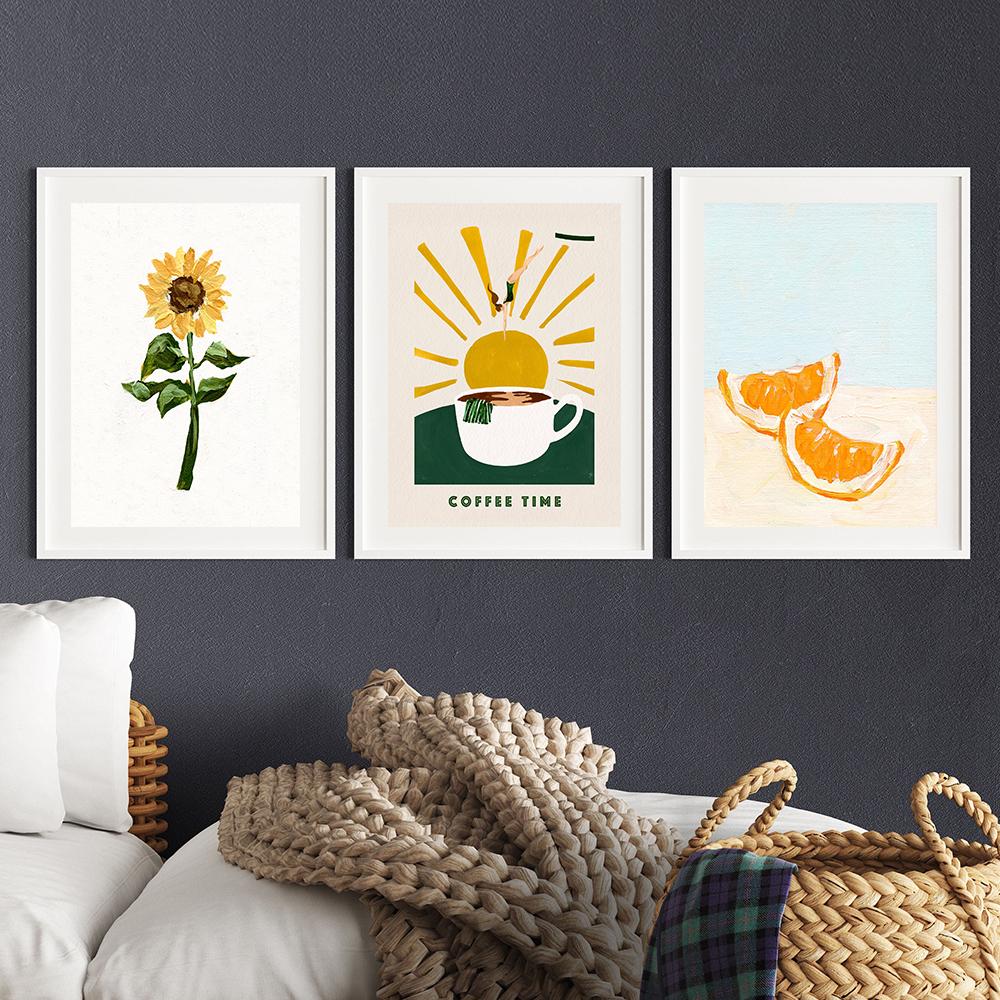 Coffee Lover Poster Fruit Sunflower Floral Print Wall Art Canvas Painting Animal Dog Pictures for Living Room Kitchen Home Decor