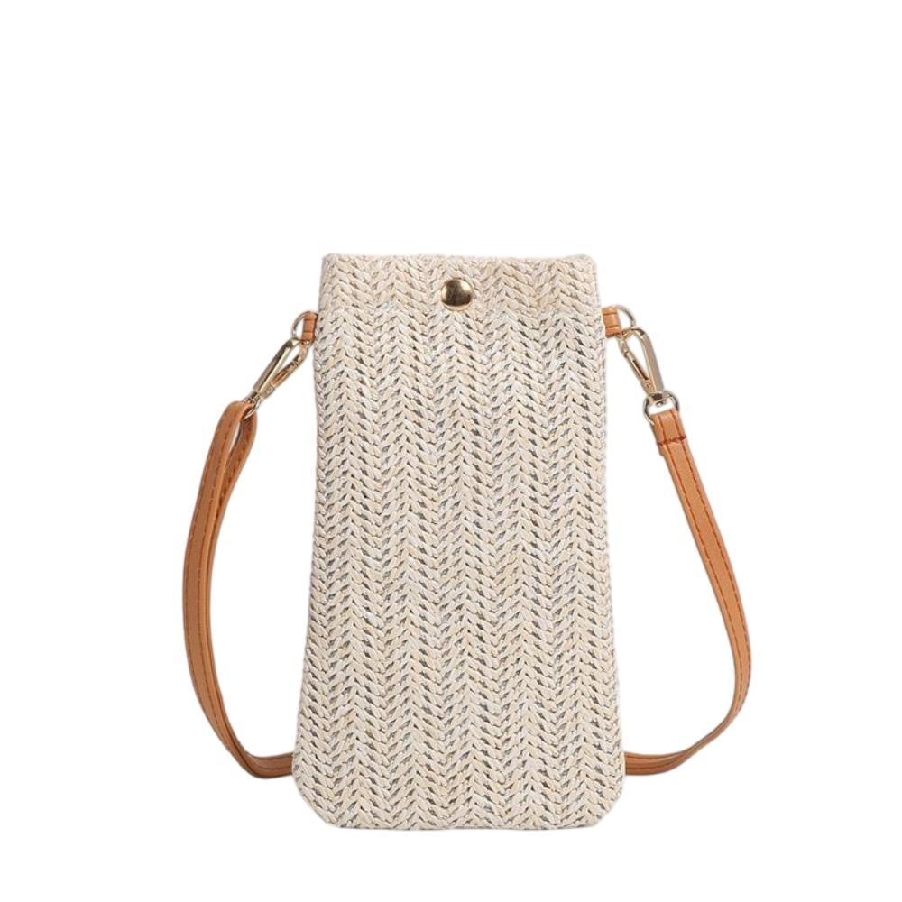 

Bohemia Style Crossbody Mini Phone Bag Straw Weaving Summer Season Mobile Phone Purse Solid Color Women Shoulder Bag