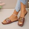 Fashion New Women's Flat Slippers Summer Roman Fashion Designer Metal Decorative Soft-soled Beach Non-slip Slippers Zapatos Mujer
